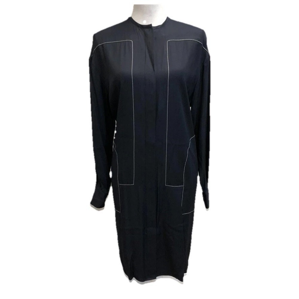 Partow Linden Stitched Jersey Dress Shift Womens 4 Black Long Sleeve Modern